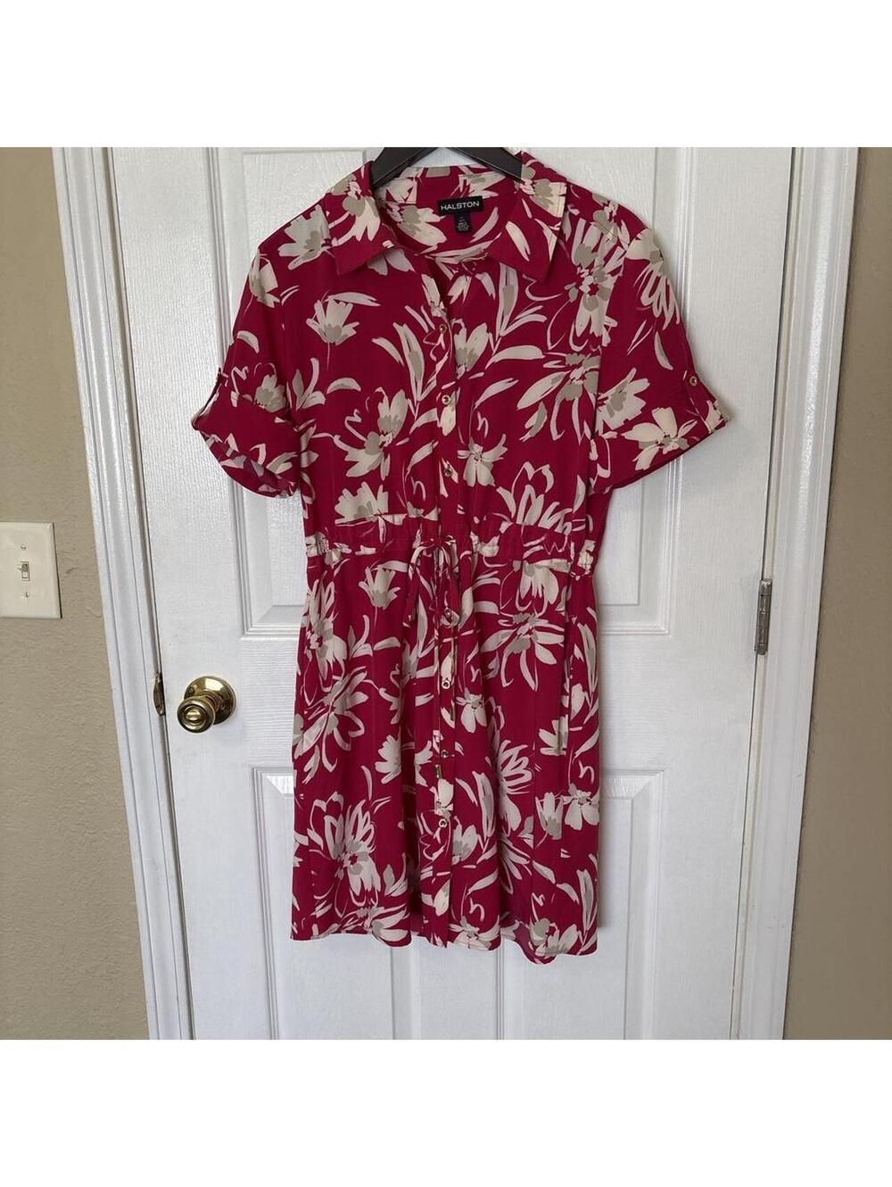 Halston fuchsia floral print shirt dress